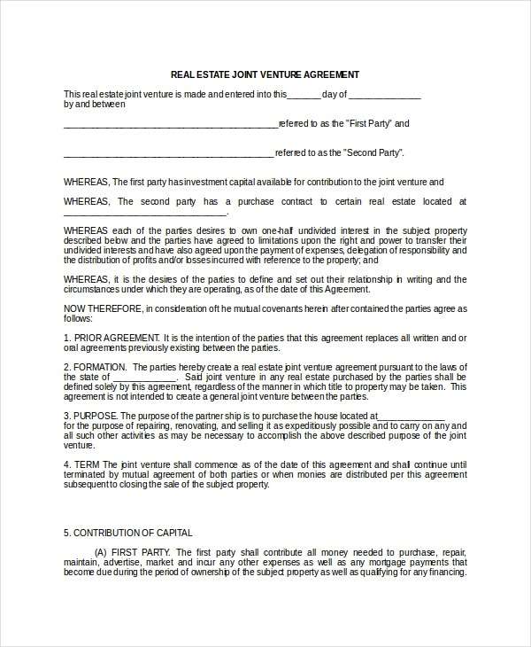 28+ Joint Venture Real Estate Agreement Sample