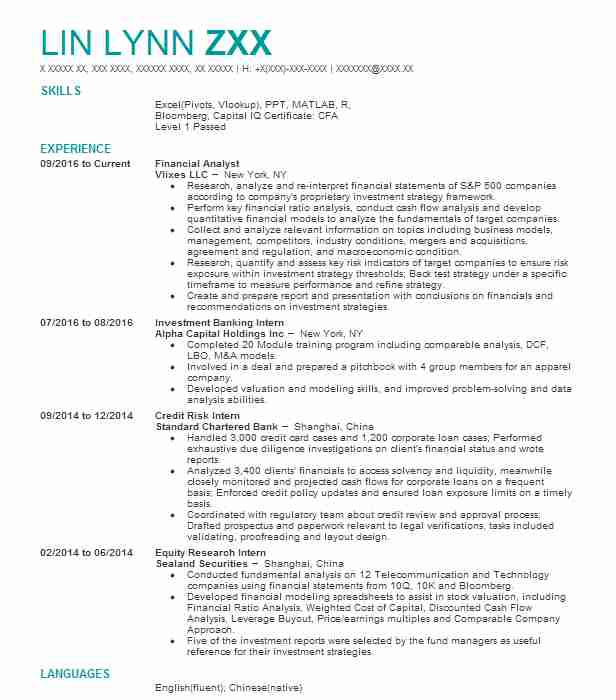 Chartered Financial Analyst Resume Example CFA Institute