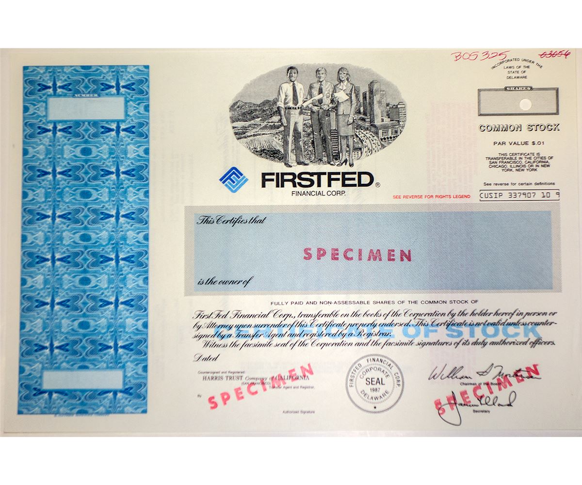 Firstfed Financial Corporation Specimen Stock Certificate