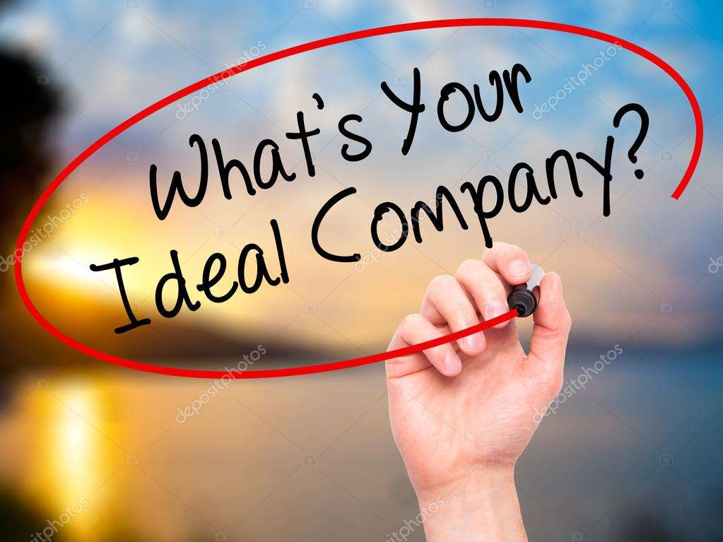 Man Hand writing Whats Your Ideal Company? with black marker on Stock ...