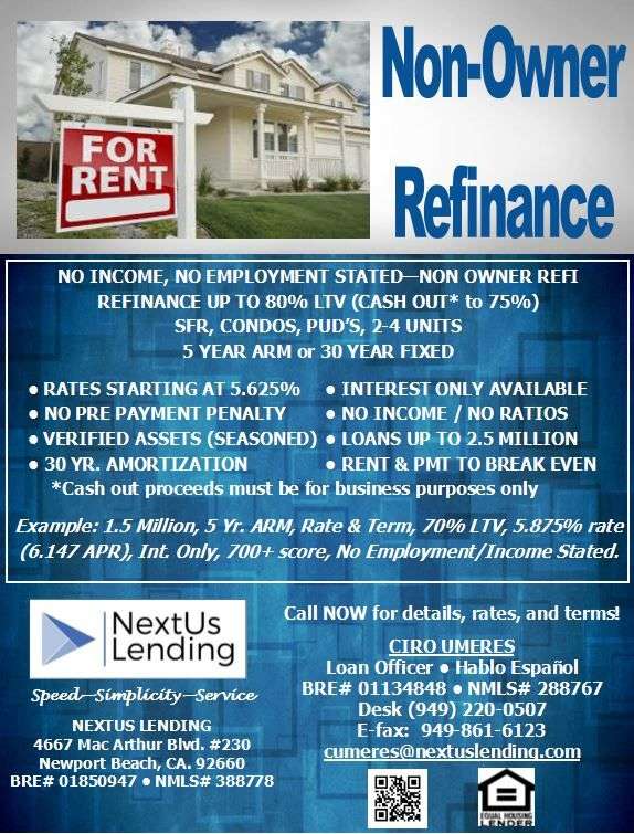 No income documentation, up to 80% LTV, rate and term refinance for non ...