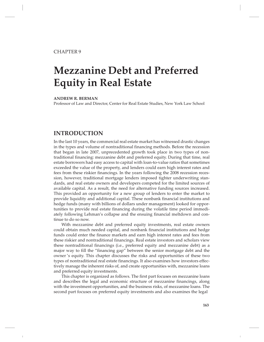 (PDF) Mezzanine Debt and Preferred Equity in Real Estate, in ...