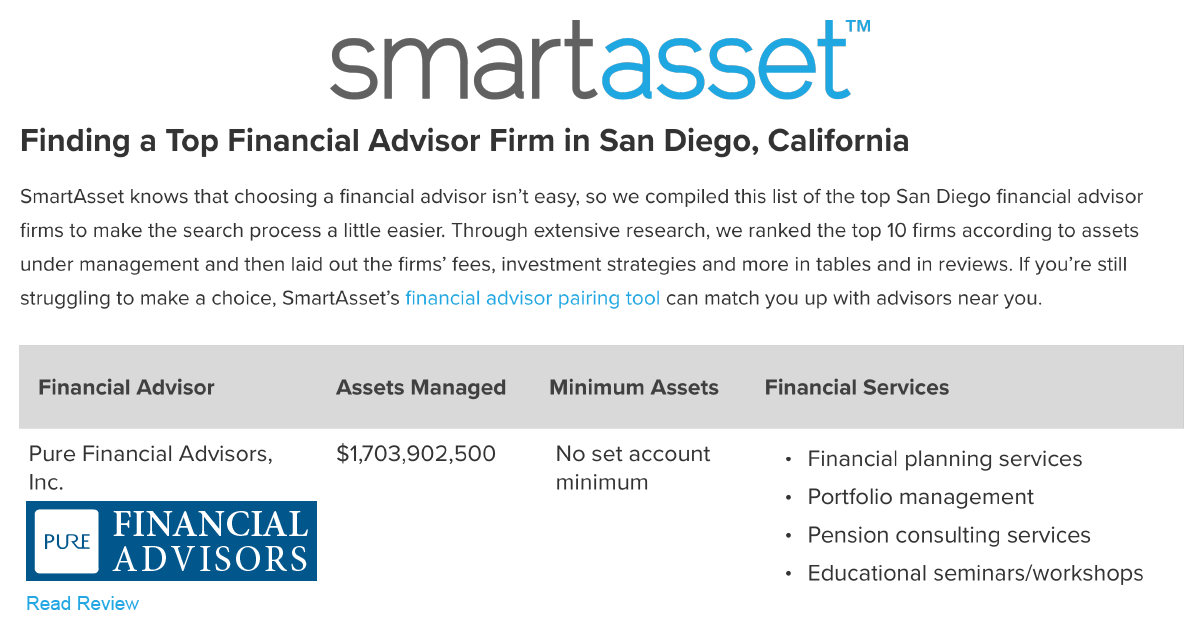 Pure Ranked Top 10 Financial Advisors in San Diego