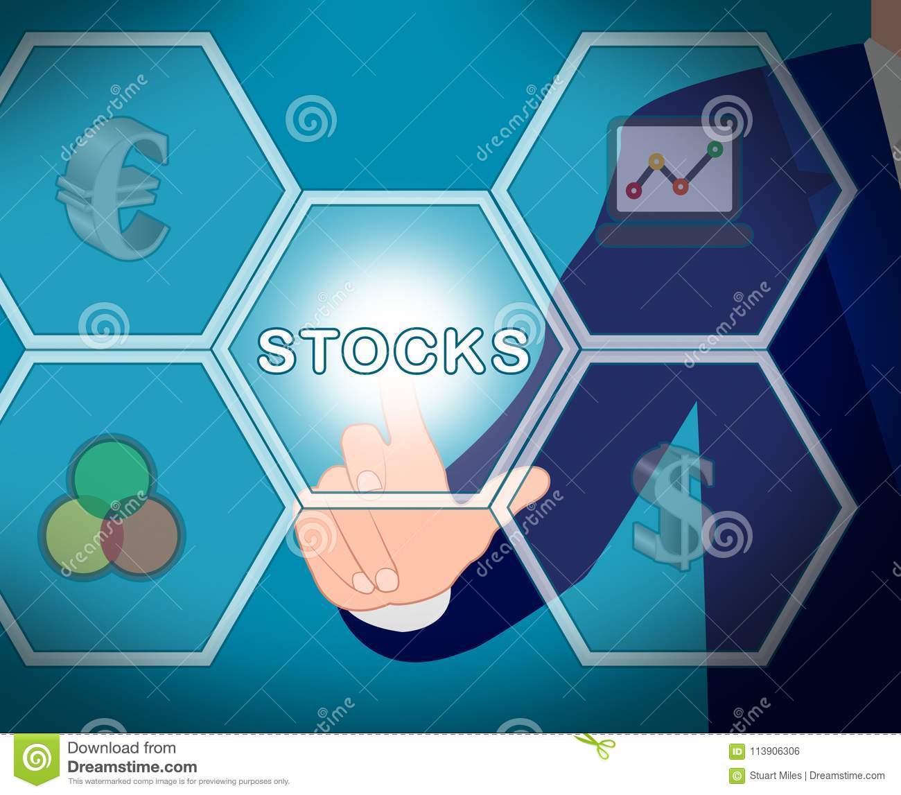 Stocks Icons Meaning Internet Investing 3d Illustration Stock ...