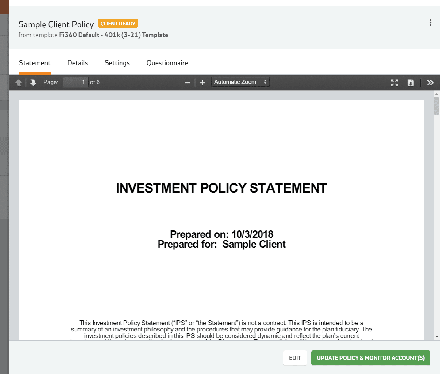 Template Investment Policy Statement Example